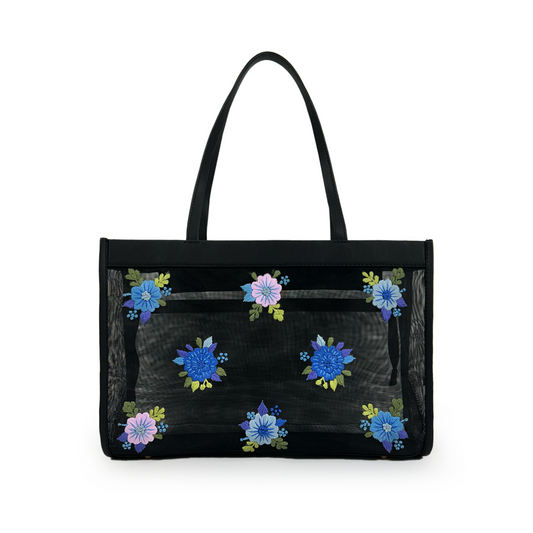 Embroidered casual mesh tote