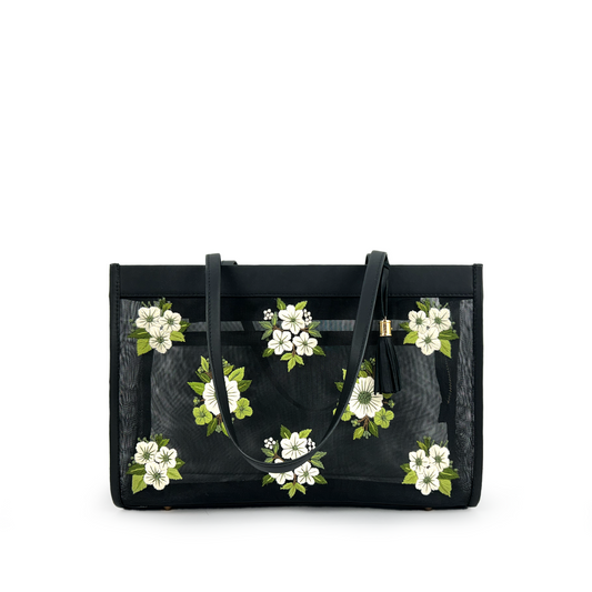 Embroidered casual mesh tote