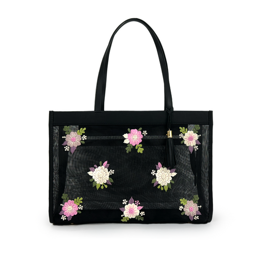 Embroidered casual mesh tote