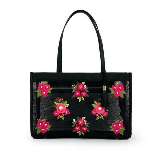 Embroidered casual mesh tote
