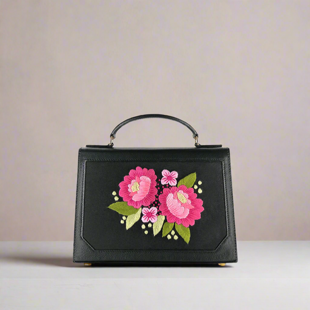 Iris embroidered handbag