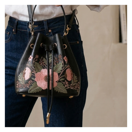 Celeste embroidered bucket bag